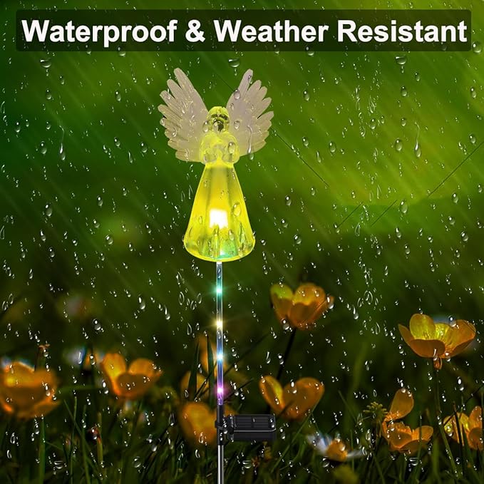 4 Pack Solar Angel Lights Outdoor Decor, Decorative Color Changing Waterproof LED Angel Stake Lights for Cemetery Grave Garden Patio Yard Art Lawn Decoration, Grave Markers, Memorial Gifts XKYQSY