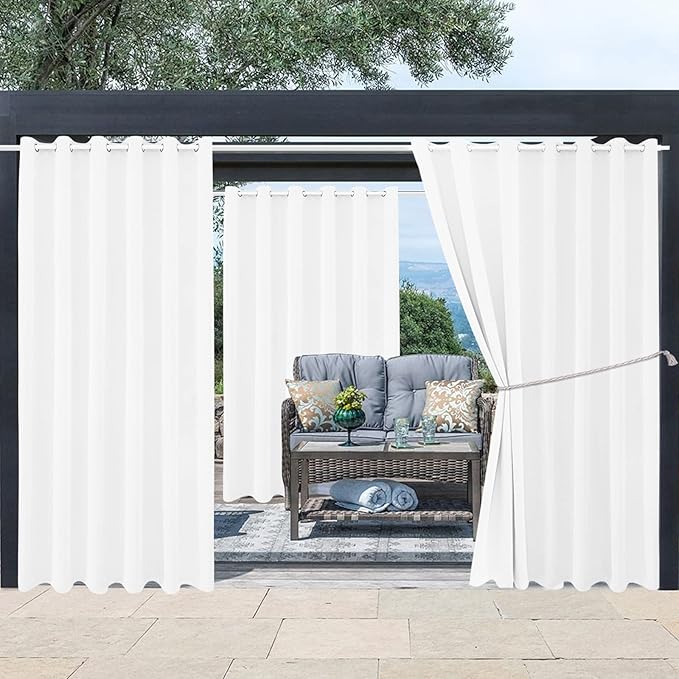 Water Proof Outside Curtains with Grommet Top for Porch, W84 x L84 Thermal Insulated Washable Light Block Outdoor Divider Drapes for Patio Gazebo Deck Pool Area Pergola Cabana (2 Panels) DivaenCamino