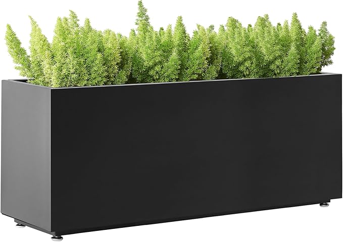 Outdoor Metal Planter Box 40Wx12Dx16H, Long Large Rectangular Trough Planters, Easy 5-Min Assembly, Modern Plant Container with Drainage Holes, Heavy Duty, Weather Resistant, Black Foresland-MetalPlanter