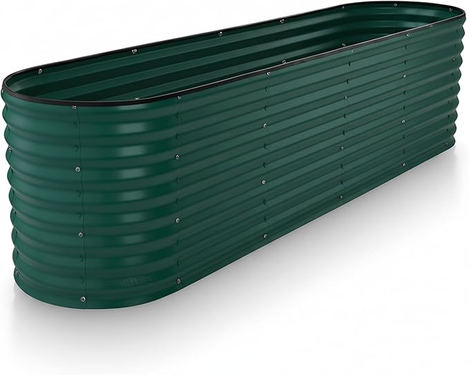 Plant & Plot Galvanized Raised Garden Beds Outdoor // 8×2×2 ft Planter Raised Beds for Gardening, Vegetables, Flowers // Large Metal Garden Box (Dark Green) // Patented Tool-Free Design PlantPlot