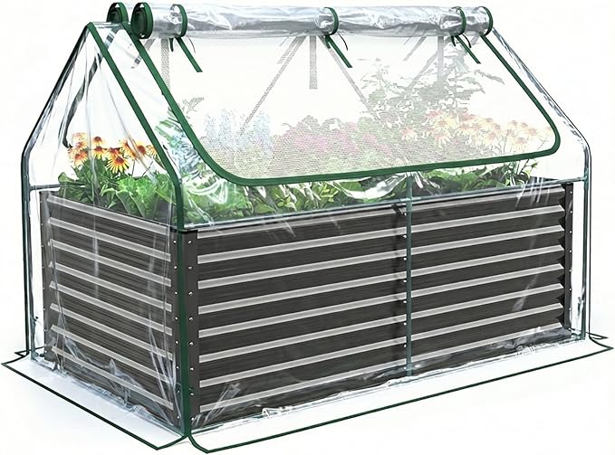 Quictent Raised Garden Bed Galvanized Raised Beds for Gardening Vegetables with Cover 6x3x2 ft Tall Metal Planter Box Outdoor Use (Clear) QUICTENT