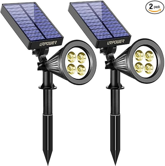 URPOWER Solar Lights Outdoor, Adjustable Spot Lights Outdoor, 2-in-1 Waterproof Landscape Spotlights Wall Light, Dusk-to-Dawn Solar Powered Light for Garden, Yard (2 Pack Warm) URPOWER