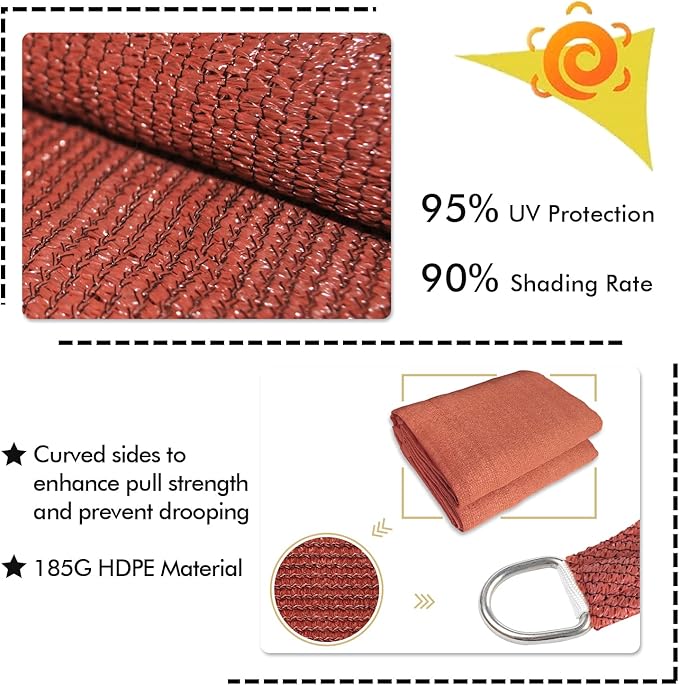 KANAGAWA 14'X14' Rust Red Custom Size Sun Shade Sail Square UV Block Canopy Cover for Patio Backyard Lawn Garden Outdoor (Customized Available) KANAGAWA