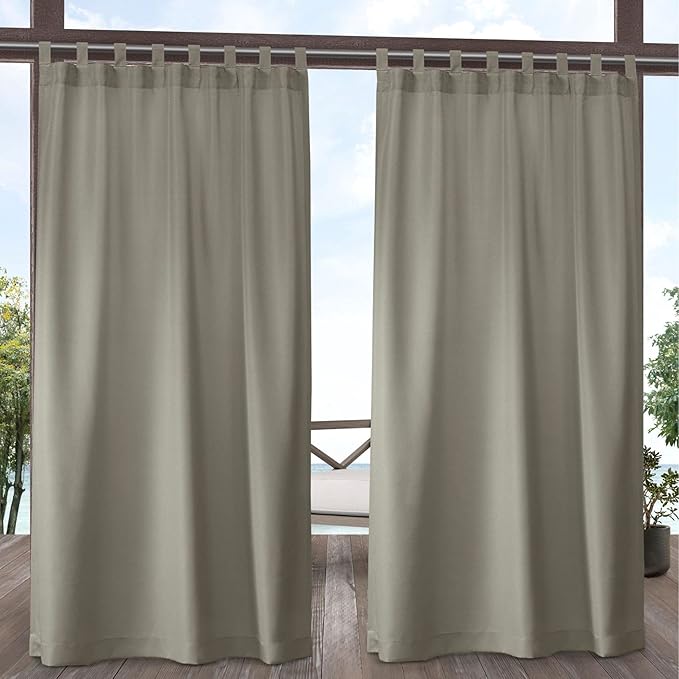 EXCLUSIVE HOME Cabana Solid Indoor/Outdoor Light Filtering Hook-and-Loop Tab Top Curtain Panel Pair, 54"x120", Taupe Exclusive+Home