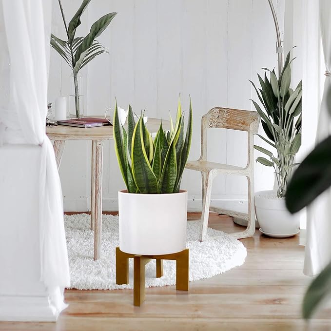 2 Pack Plant Stand Indoor Outdoor, Mid Century Plant Stand for Indoor Plants, Wood Modern Plant Holder Rattan Flower Plant stool, Low Short Boho Rustic Planter Stand, Fit 5-15 Inch Pot GendralForwepup
