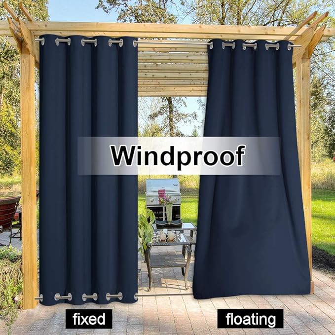 NICETOWN Waterproof Patio Outdoor Curtain and Drape, Thermal Insulated Top and Bottom Grommet Keep Sun & Rain Out Blackout Indoor Outdoor Divider for Gazebo, Navy Blue, 1 Panel, W100 by L95 NICETOWN