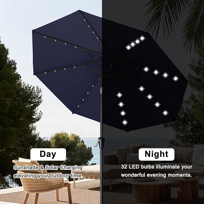 ABCCANOPY Durable Solar Led Patio Umbrellas with 32LED Lights 9FT (Deep Blue) ABCCANOPY