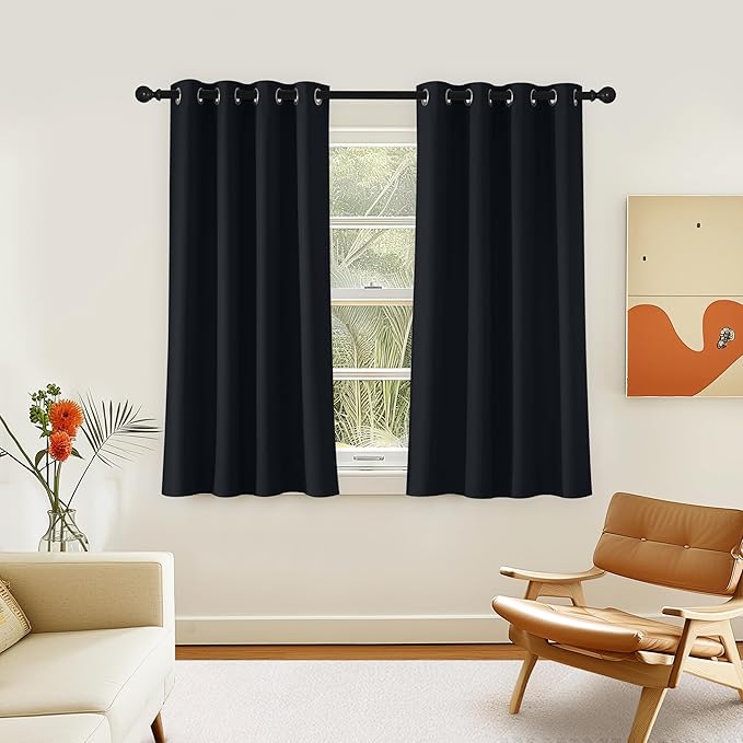 NICETOWN Black Out Curtain for Kitchen Over Sink, Grommet Thermal Curtain Window Treatment Solid Light Blocking Soundproof Drape for Bedroom/Night Shift, 1 Panel, W46 x L54 NICETOWN