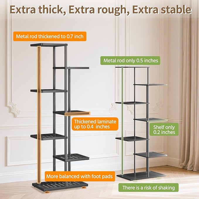 LASZOLA 6 Tier Plant Stand Indoors Outdoors for Large Heavy Duty Planter, Black Metal Tall Flower Holder Rack with Multiple Shelf for Modern Patio Corner, Vertical Organizer, Weather Resistant Bracket LASZOLA