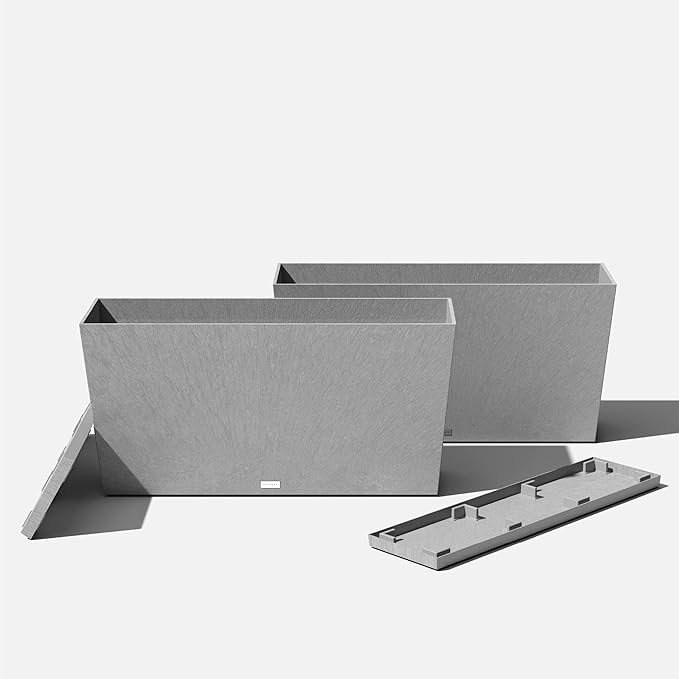 Veradek Midori Long Trough Planter (Light Grey, 39 inch - 2 Pack with 2 Saucer Trays) VeradekOutdoor