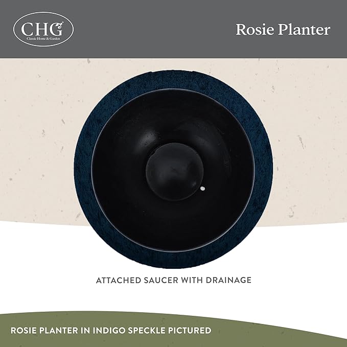 Classic Home and Garden Rosie Modern Planter w/Drainage - Contemporary Planter Bowls - Shallow Round Vases for Small Plants - Versatile Indoor & Outdoor Pots (10” Indigo Speckle) ClassicHomeandGarden