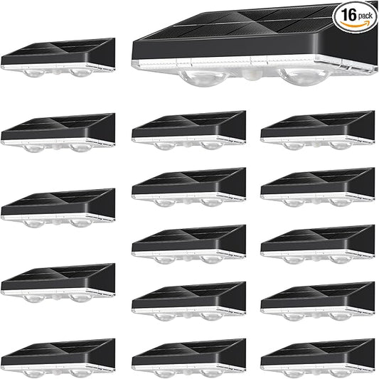 NIORSUN Solar Fence Lights,16 Pack Solars Deck Light,Warm White Color,Outdoor Bulb Waterproof Led IP65,Power Patio Lamp with Lenses for Outside/Backyard/Railing/Yard(Black) NIORSUN