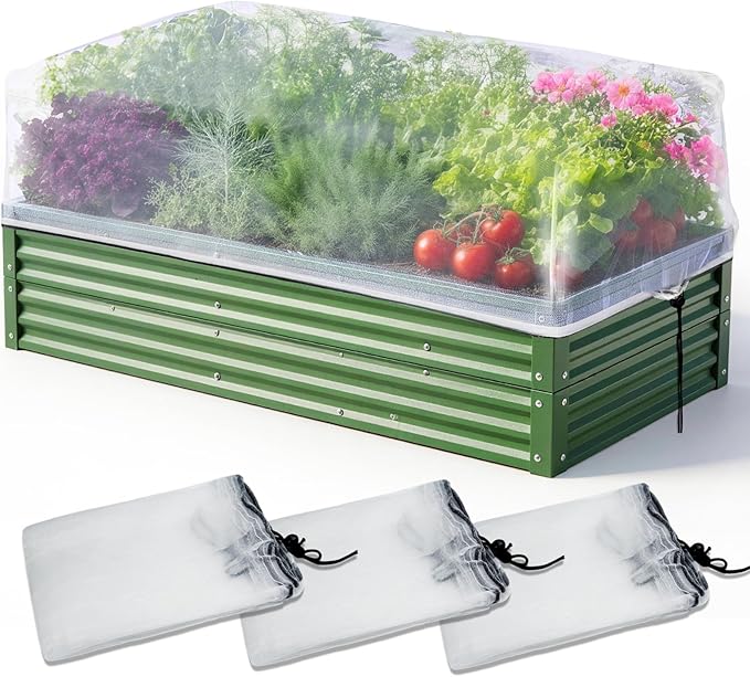 KEOHOL 3-Pack Garden Netting for Raised Beds, 59.1" × 27.6" × 17.7" Rectangular Plant Covers with Ultra-fine Mesh, UV Protected HDPE Plant Netting for Vegetables Flowers Fruits Rootora