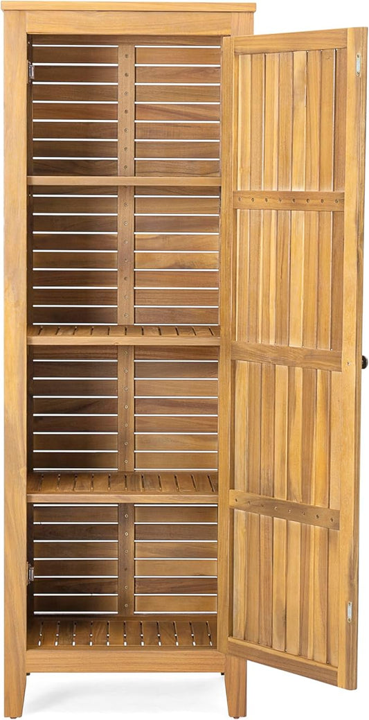 Christopher Knight Home Patio Gribs Acacia Wood Storage Cabinet,Garden/Poolside Tool Sideboard,Outdoor Wooden Cabinet with Shelves, Sturdy Construction, Teak Finish ChristopherKnightHome
