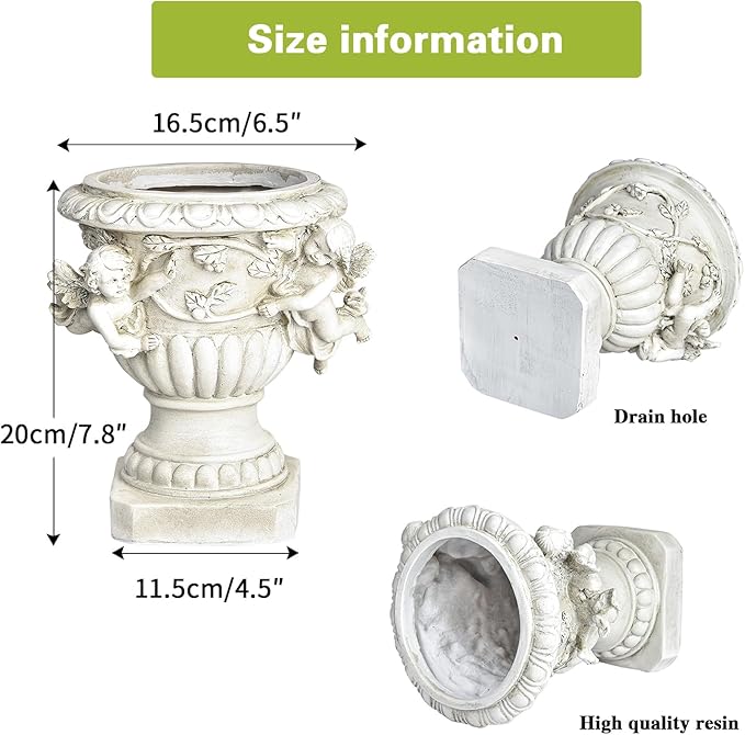 Sungmor Garden Cherub Urn Planter, Lovely Resin Angel Statue Flower Pots, Vintage European Style Planter, Rustic White Whimsy Fairy Decorative Plant Pot, Beautiful Pot for Indoor Outdoor Flowers Sungmor