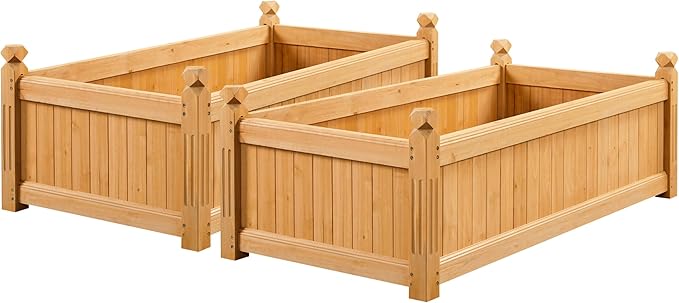 Yaheetech 46″ L × 23.5″ W × 16″ H Wooden Raised Garden Bed, Horticulture Wood Rectangular Garden Planter Outdoor, Raised Planter Box for Yard/Greenhouse/Vegetable/Flower/Herbs, Light Brown, 2pcs Yaheetech