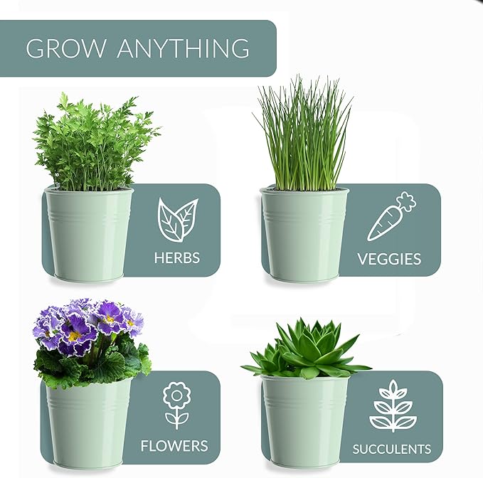 Barnyard Designs Indoor Herb Garden Planter Set with Tray, Metal Windowsill Plant Pots with Drainage for Outdoor or Indoor Plants, Set/3 (Soft Mint) BarnyardDesigns