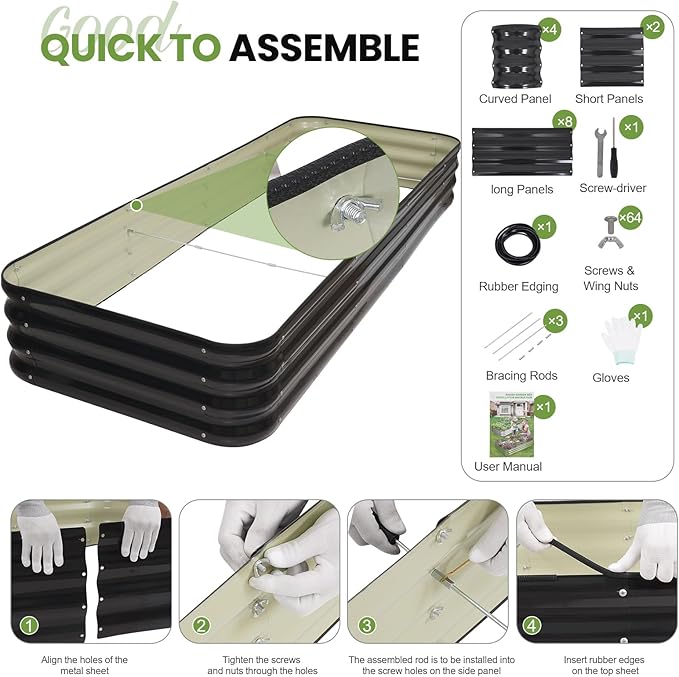 5-in-1 Adjustable Raised Garden Bed Kit | Galvanized Planter Boxes for Vegetables, Flowers | 12" Tall, Multiple Sizes (8x3x1ft, 9x2x1ft, 10x1x1ft, 6x5x1ft, 7x4x1ft) | Outdoor Metal Raised Bed, Grey GGOODGAIN