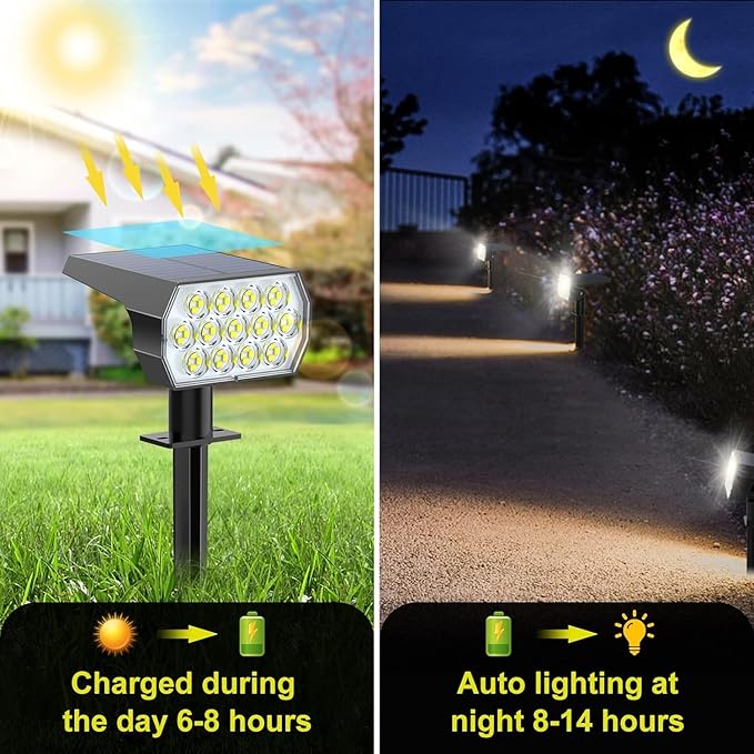 Solar Spot Lights Outdoor Waterproof IP65, [6 Pack/52 LED] 2-in-1 Solar Landscaping Spotlights, 3 Lighting Modes Solar Powered Garden Flood Light for Patio Pathway Driveway Yard Pool (Cool White) FratinkSolarLights
