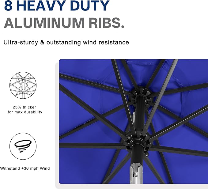 ABCCANOPY 10FT Durable Solar Led Patio Umbrellas with 32LED Lights (Blue) ABCCANOPY
