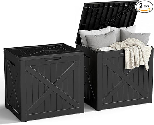 31 Gallon Outdoor Storage Box, Large Resin Deck Box for Patio Cushions, Garden Tools, Pool Accessories, Waterproof and Lockable Design, Storage Bench for Backyard & Deck(Black) Rootora