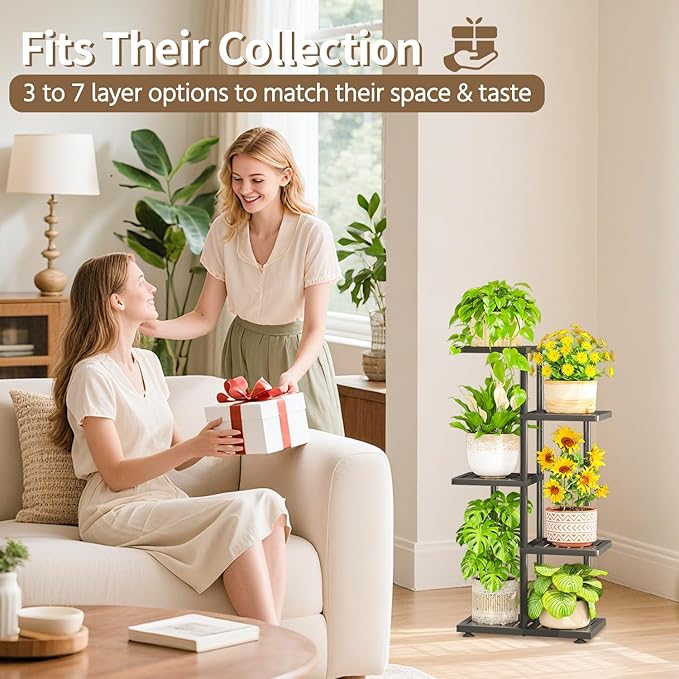 LASZOLA 4 Tier Plant Stand Indoors Outdoors for Large Heavy Duty Planter, Black Metal Tall Flower Holder Rack with Multiple Shelf for Modern Patio Corner, Vertical Organizer, Weather Resistant Bracket LASZOLA