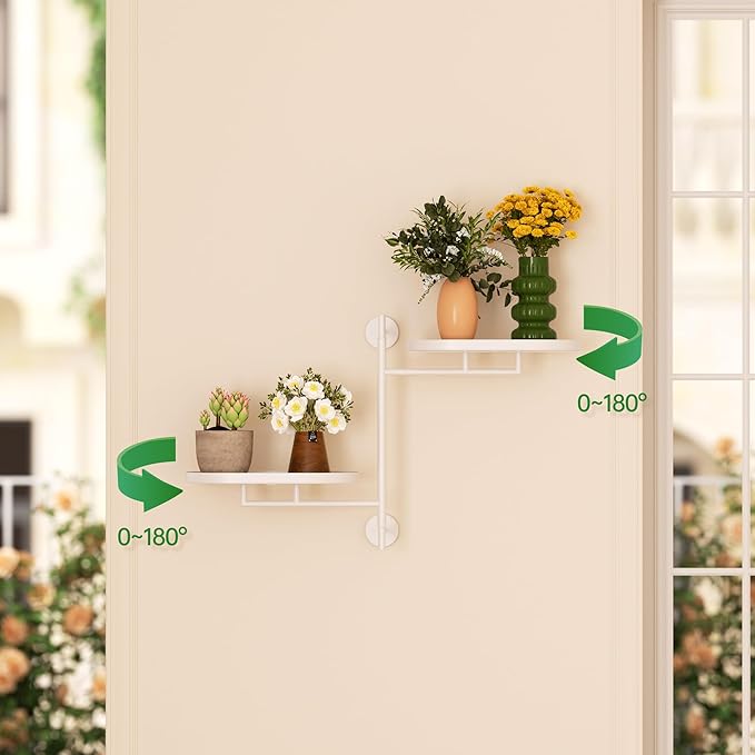 Window Rotating Plant Stand Shelf Indoor White Metal Floating Shelves 2-Tier Wall Mount Plant hanger Holders for Wall Planter Modern Home Decor window sill gifts YQSLYSF