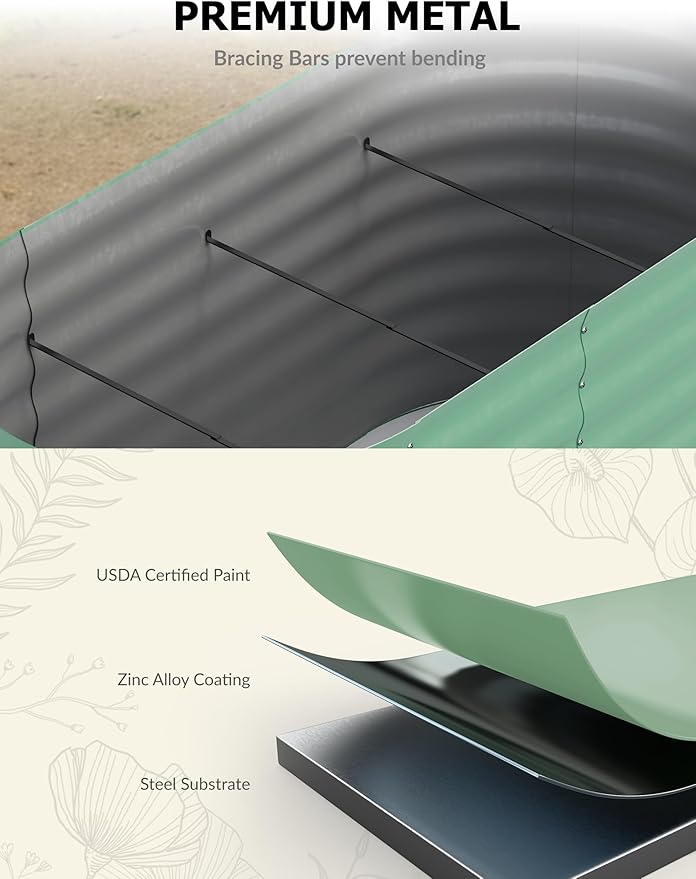 GarveeLife 8x4x2 ft Galvanized Raised Garden Bed - 24“ Tall Metal Planter Box for Vegetables, Flowers, Herbs, Rust-Resistant Outdoor Garden Box, Easy Assembly Raised Beds for Gardening, Green GarveeLife