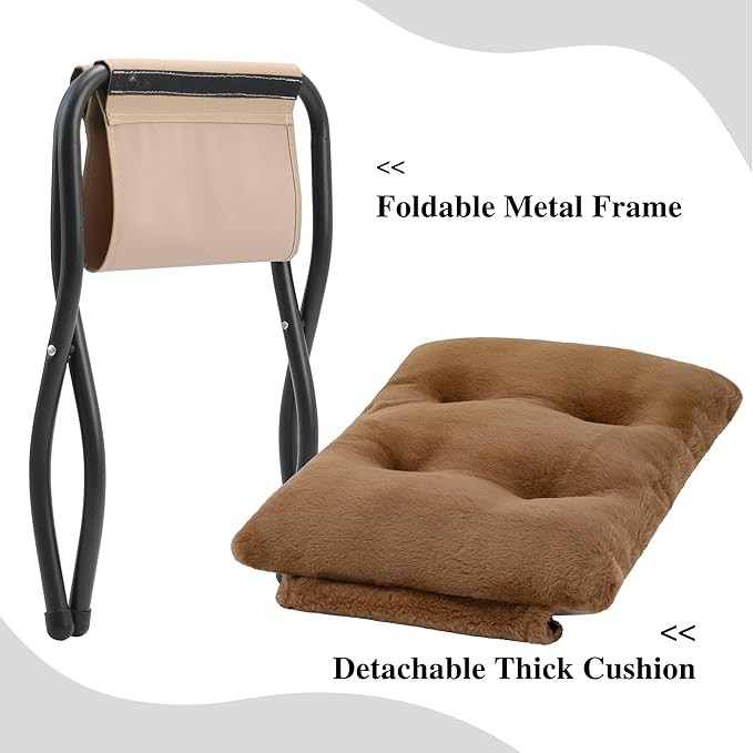 15"(H) Folding Ottoman, Set of 2, Foldable Footrest Stool, Small Foot Stool for Couch, Collapsible Foot Rest Ottoman for Sofa, Accent Padded Ottomans for Living Room, Bedroom, Brown MordchilHF