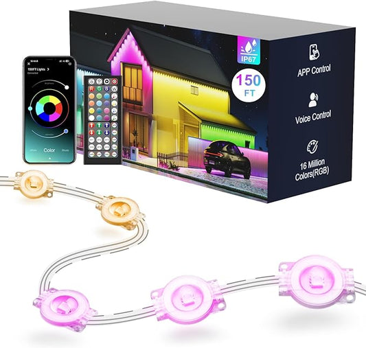 Fussion Permanent Outdoor Lights for House, 150ft RGB Halloween House Lights Outdoor with APP Remote Control, IP67 Waterproof Smart Eternity Eaves Lighting for Christmas, Holiday, Party, Daily Fussion
