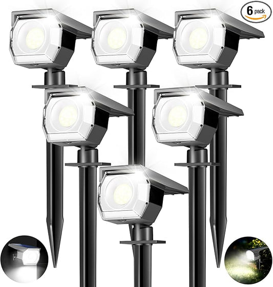Peasur 6 Pack Solar Lights Outdoor, Solar Powered Spot Uplights Waterproof with 3 Modes 2-in-1 Auto On/Off Solar Spotlights Landscape Lighting Outside for Tree Plants Yard Garden Pathway Peasur
