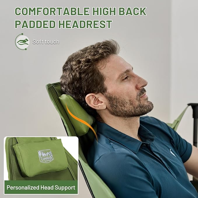 TIMBER RIDGE Hammock Camping Chair, Oversized Swinging Hammock Chair with Adjustable Back and Seat for Outdoor Lawn, Sports, Supports 400lbs, Green TIMBERRIDGE