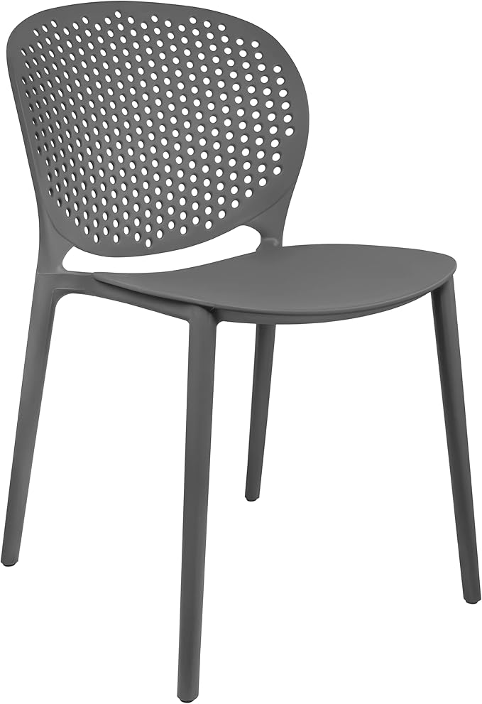 2xhome Set of 4 Patio Dining Chairs | Modern Stackable Outdoor Pool Side Chair | Weather Resistant Plastic for Yard, Porch, Balcony, Kitchen, Gray 2xhome
