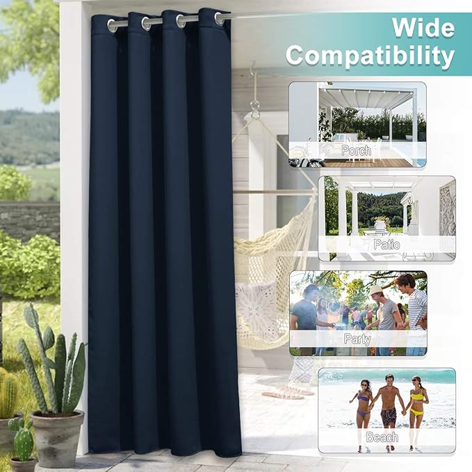 NICETOWN Bedroom Curtain for Patio Room Darkning 84 inch Long, Rustproof Grommet Room Darkening Bedroom Slider Blind Window Treatment for Shower/Balcony, Navy Blue, 84 inch Wide, 1 Panel NICETOWN