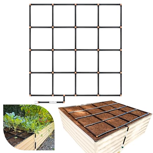The Garden Grid | Garden Watering System for Raised Beds - But Better | Pre-Assembled, Waters Every Plant, 1-Min Setup, USA-Made, Lasts 5–10x Longer Than Drip Irrigation | Size: 4x4 - Dims: 44"x44" GardenInMinutes