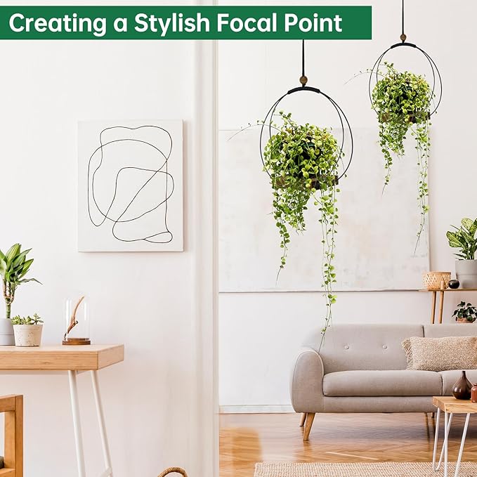 4 Pack Hanging Planters for Indoor Plants,Plant Hanger with Sturdy Wood Base,Modern Boho Macrame Plant Hanger,Wall Ceiling Window Stands(Plants/Pots Not Included) hismocal