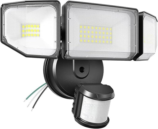 85W Motion Sensor Outdoor Light, 8500LM Ultra-Bright LED Security Light with 3 Adjustable Heads, IP65 Waterproof Dusk to Dawn Flood Light for Garage, Yard, and Driveway, 6500K Daylight, Black Abovizo