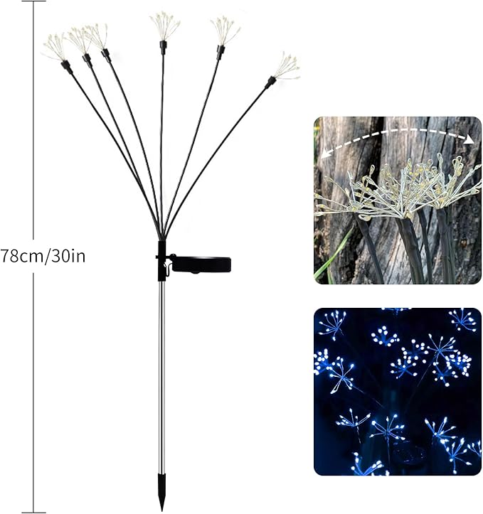 JJGoo Solar Garden Lights, New Upgraded 2 Pack Solar Swaying Starburst Light, Waterproof Fireworks Outdoor Lights, Yard Patio Pathway Decoration, Blue JJGoo