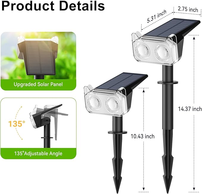 LETMY Solar Spot Lights Outdoor Waterproof with 2 Bigger LED, Auto ON/Off 135°Adjustable Solar Lights Outdoor, 2-in-1 Wall Lights Landscape Spotlights for Tree Pathway Garden Decor 2Pack (RGB Light) Letmy