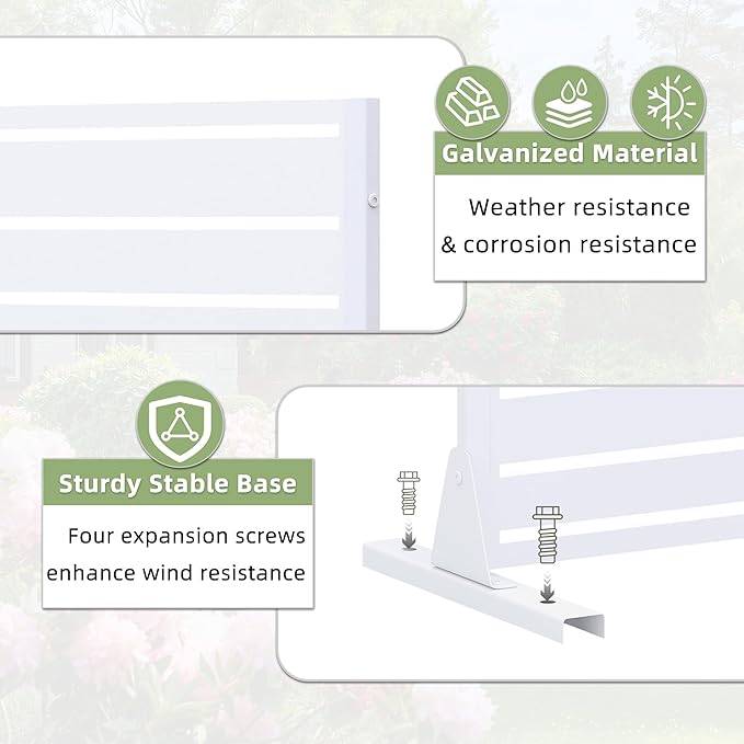 Casaphoria Metal Privacy Screen Outdoor, 72" H x 35" W Freestanding Decorative Privacy Screen for Patio Deck Balcony Garden with Stable Base, White-Louvered Casaphoria
