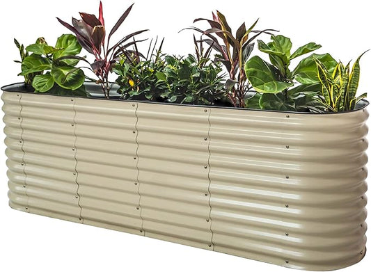 32" Extra Tall Raised Garden Bed Kits, 2 x 8 x 2.7ft Raised Planter Box Outdoor, 3.5 x 6.5 x 2.7ft Deep Root 9 in 1 Modular Metal Raised Beds for Gardening Vegetables Flowers Fruits - Pearl White VegoGarden