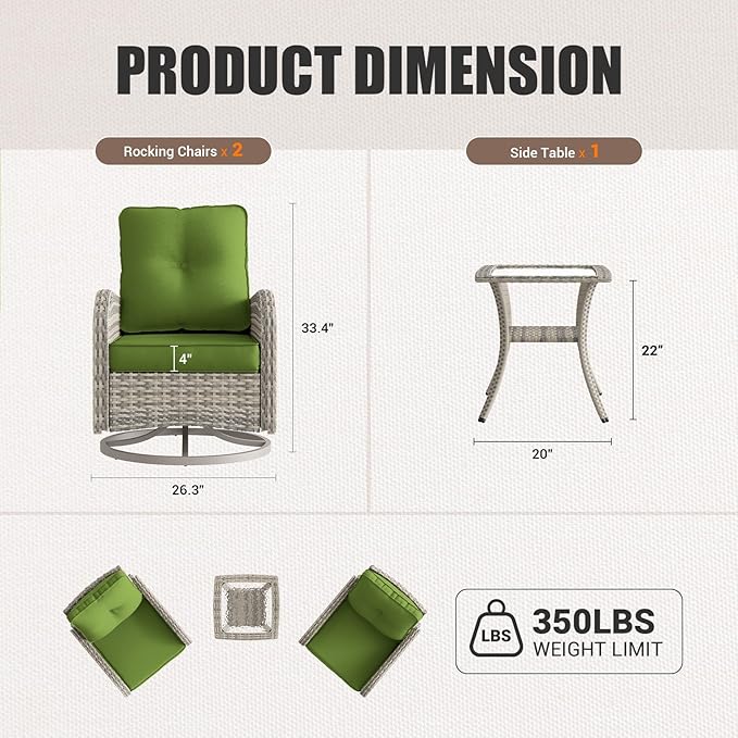 9-Piece Outdoor Patio Furniture Set with Rocking Swivel Chair Wicker Sectional Sofa Set, Patio Conversation Set with Thickened Cushions & Coffee Table for Garden, Backyard, Avocado Green MuphyersPatioFurniture