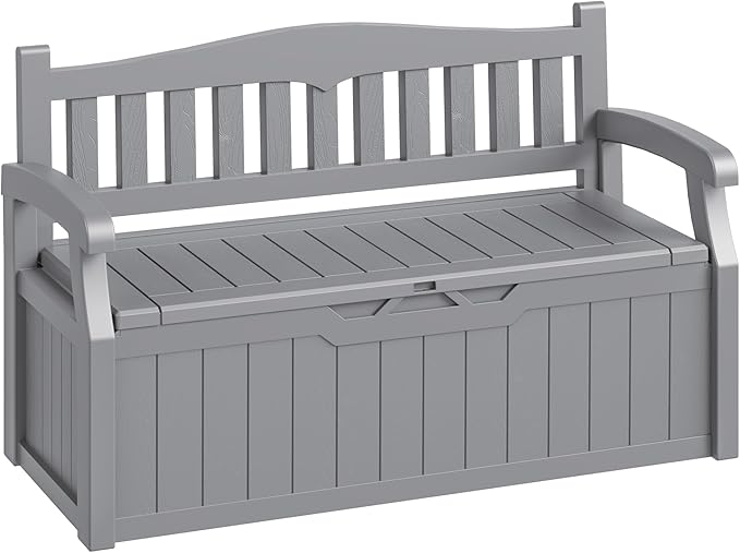 80-Gallon Outdoor Storage Bench, Waterproof Deck Box with Lockable Lid & Armrests for Patio, Garden, Pool, Gray Acurax