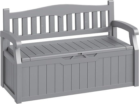 80-Gallon Outdoor Storage Bench, Waterproof Deck Box with Lockable Lid & Armrests for Patio, Garden, Pool, Gray Acurax