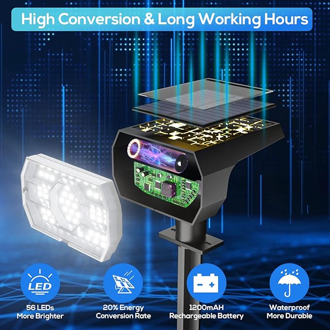 NYMPHY Solar Lights Outdoor Waterproof IP68, 56 LED 3 Lighting Modes Solar Powered Garden Yard Spot Solar Lights for Outside Landscape- 6 Pack (Cool White) NYMPHY