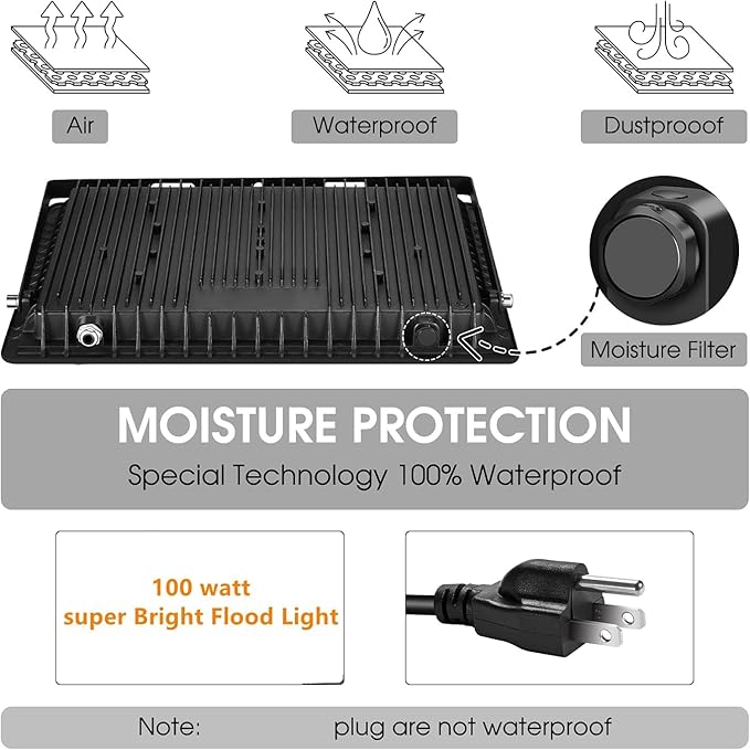 4 Pack 100W LED Flood Light,Super Bright Exterior Security Lights With Plug,IP66 Waterproof Outdoor Flood Light, 11600lm 5000K Daylight White Floodlight for Yard, Garden,Basketball Court, Arena YANYCN