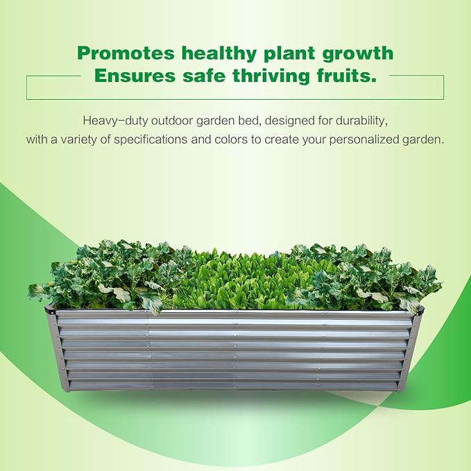 GARDMAX 8x4x2FT Galvanized Raised Garden Bed Kit, Metal Planter Boxes Outdoor with Easy Assembly, Large Garden Bed for Vegetables, Fruits, Flower, Herbs Rectangle Silver ChooseGardmaxforbetterlife
