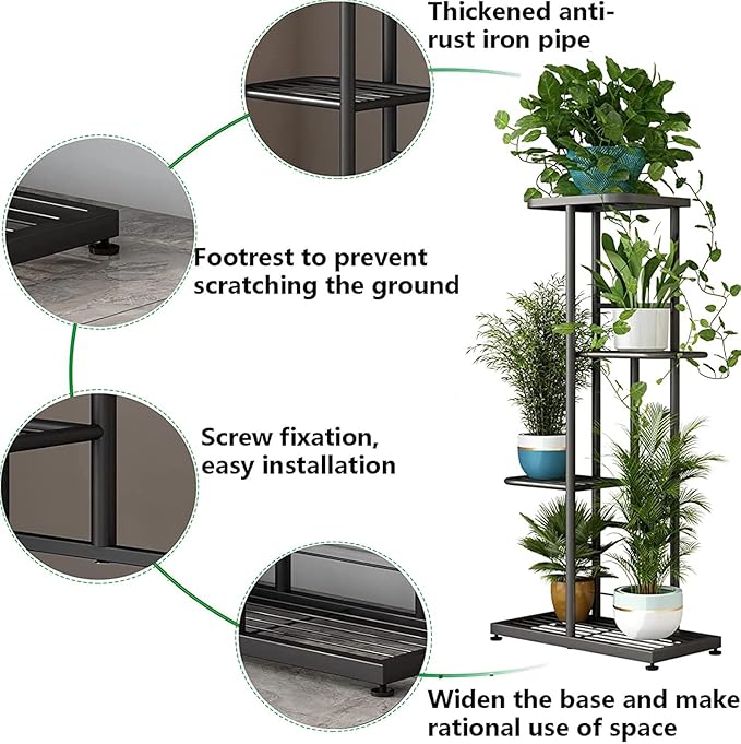 LINZINAR Plant Stand Indoor Outdoor Corner 4 Tier Metal Plant Shelf Patio Plant Rack for Garden Corner Balcony Living Room LINZINAR