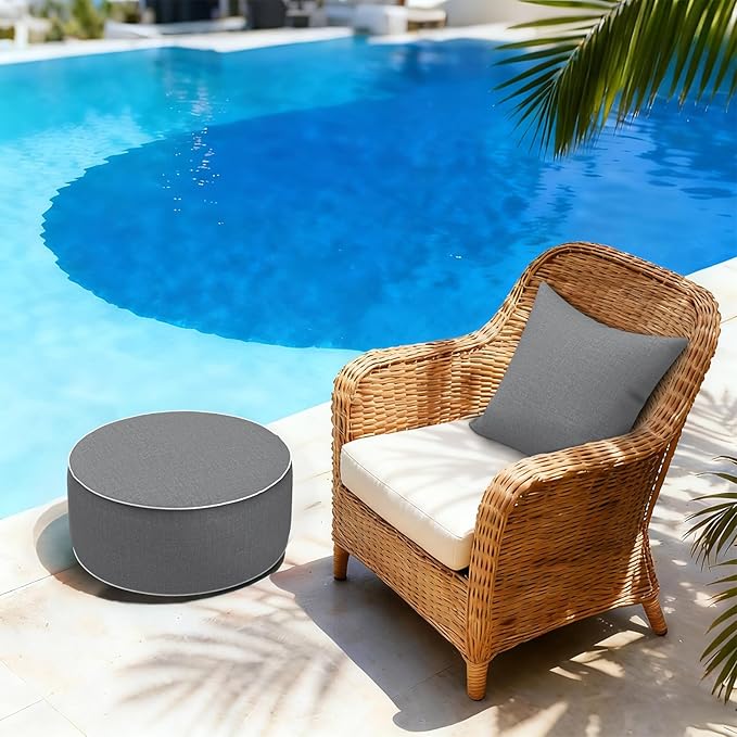 LVTXIII Outdoor/Indoor Inflatable Ottoman, 21"x21"x9" Patio Footrest Stool, Portable Round Pouf Ottoman for Patio Garden, Camping or Home Decoration, Grey Textured LVTXIII