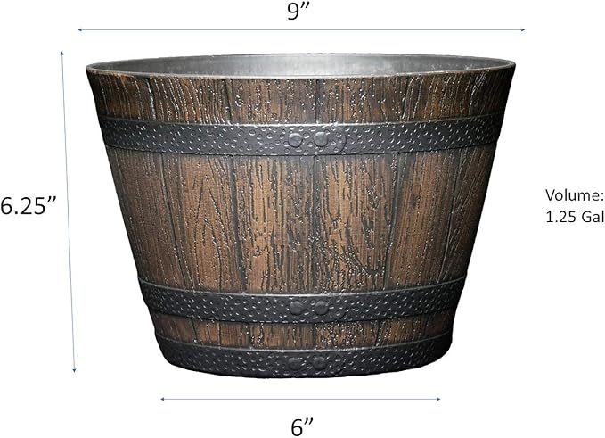 Classic Home and Garden S74CP5D-037R Whiskey Barrel Planter 5 Pack, 9", Kentucky Walnut ClassicHomeandGarden